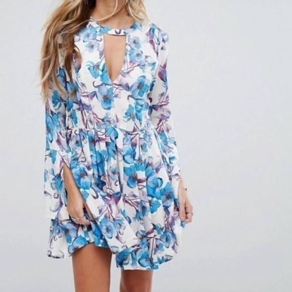Free People Tegan V-Neck Mini Dress 10 - Picture 1 of 16